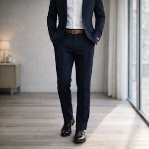 Haggar H26 Mens Premium Stretch Dress Pants Slim Fit Navy Midnight Modern 38x32